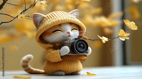 Cute Cat Holds Camera, Capt...