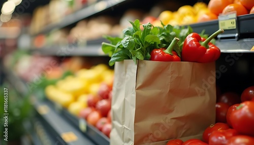 Fresh Produce in a Paper Bag at the Supermarket photo