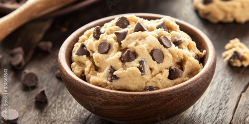 Delicious raw cookie dough enriched with chips, perfect for indulgent treats. This raw cookie dough with chips is a favorite among sweet lovers, showcasing the irresistible taste of cookie dough. photo