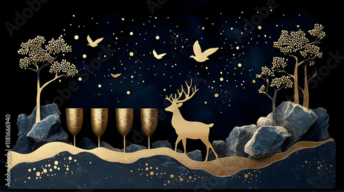 Golden Deer, Trees, and Win...