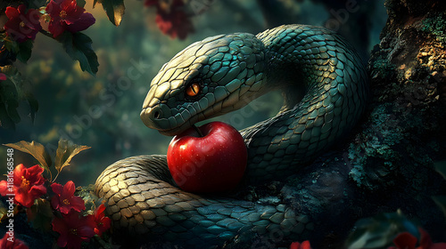 Serpent Coils Around Red Ap...