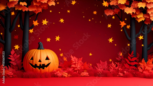 Smiling Pumpkin in Autumn F...
