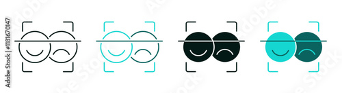 Sentiment Analysis AI icon. Happy smile and sad face for web or app. Artificial Intelligence, technology, customer experience, NLP, Computational linguistics or emotion concept. Editable vector stroke
