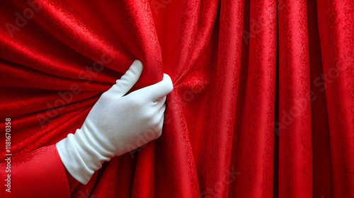 Hand Opens Red Curtain Dram...