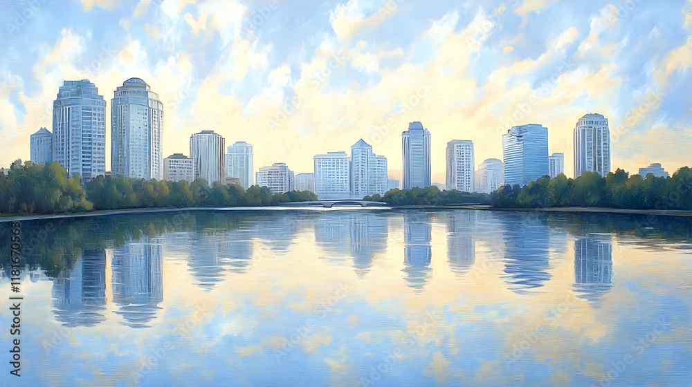 Obraz premium Cityscape Illustration Skyline Reflection