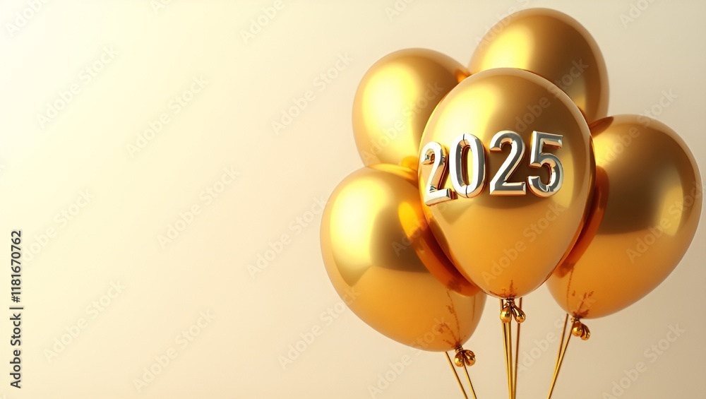 Obraz premium 3d Gold Foil Balloons 2025