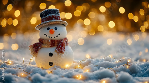 Snowman Stands in Snow with...