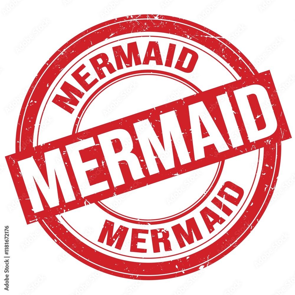 MERMAID text written on red round stamp sign MERMAID text written on red round stamp sign
