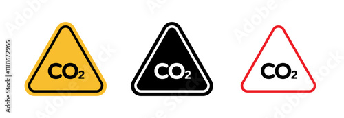 CO2 warning signs set. vector illustrations in black and yellow and red colors