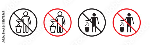 Do not litter sign set. vector illustrations in black and blue colors