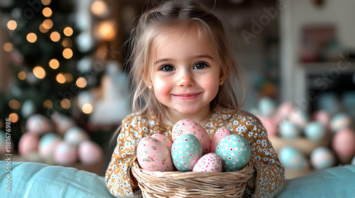 Child Holds Easter Eggs Bas...