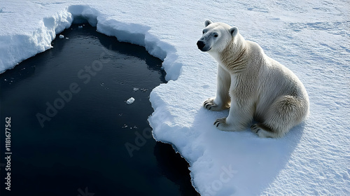 Polar Bear Sits on Ice Floe...