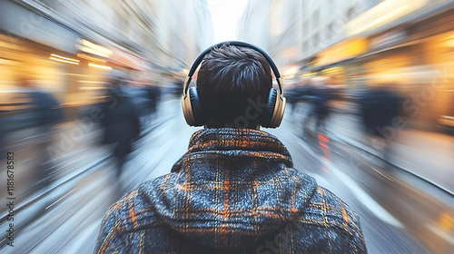 Man Walks Through City with...