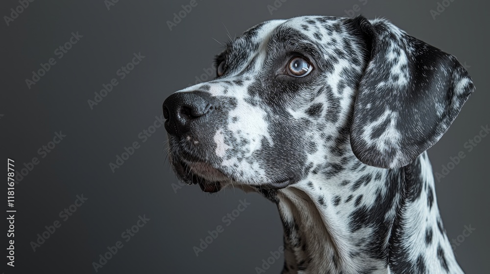 Profile of a Dalmatian Dog Against a Gray Background Profile of a Dalmatian Dog Against a Gray Background