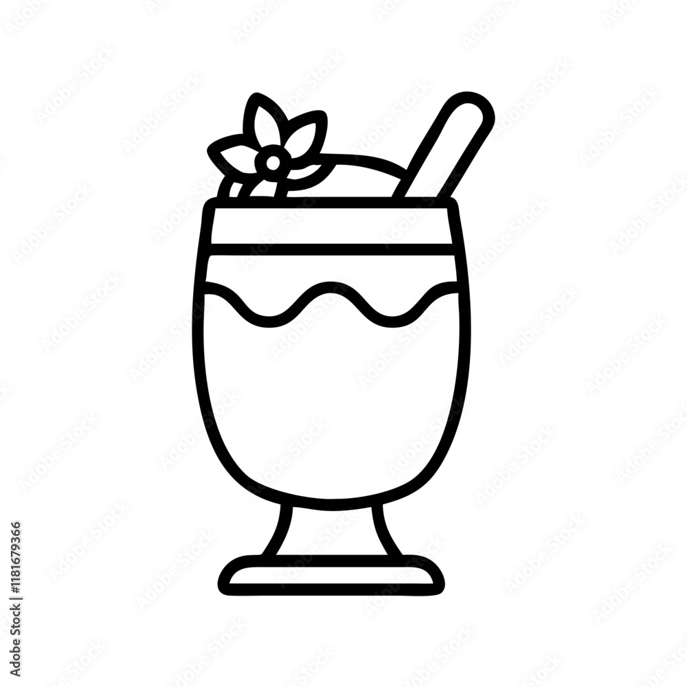 eggnog glass icon, drinks line art, drinks vector - simple black line art icon of eggnog glass perfect for logos, and drinks-themed designs.