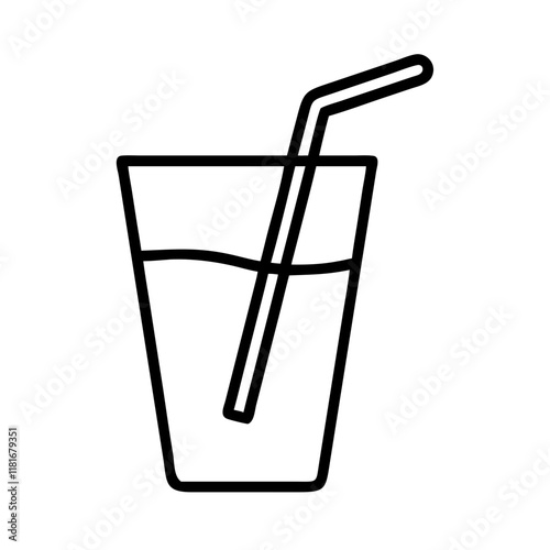 drinking straw in glass icon, drinks line art, drinks vector - simple black line art icon of drinking straw in glass perfect for logos, and drinks-themed designs.