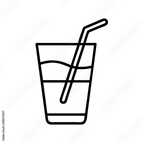 drinking straw in glass icon, drinks line art, drinks vector - simple black line art icon of drinking straw in glass perfect for logos, and drinks-themed designs.