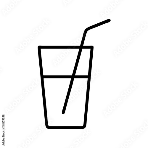 drinking straw in glass icon, drinks line art, drinks vector - simple black line art icon of drinking straw in glass perfect for logos, and drinks-themed designs.