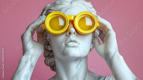 Statue Wears Yellow Goggles...