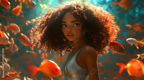 Woman Observes Fish Swimmin...
