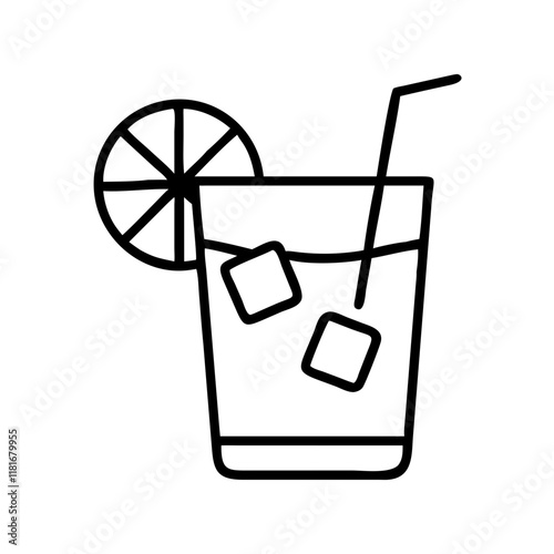 gin and tonic icon, drinks line art, drinks vector - simple black line art icon of gin and tonic perfect for logos, and drinks-themed designs.