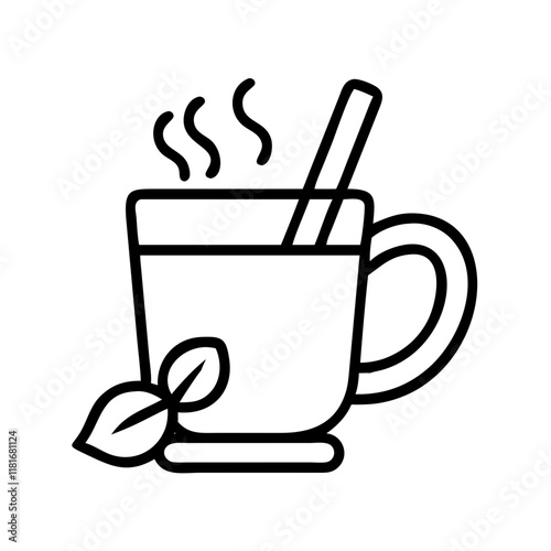 hot cider with cinnamon icon, drinks line art, drinks vector - simple black line art icon of hot cider with cinnamon perfect for logos, and drinks-themed designs.