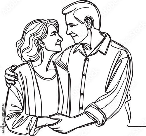 Romantic Line Art Illustrations of Elderly Couples in Vector