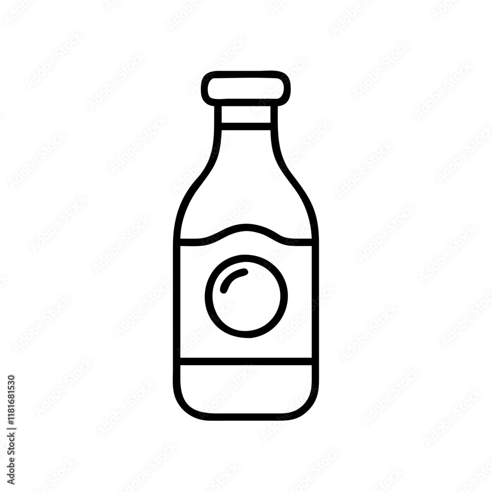 kombucha bottle icon, drinks line art, drinks vector - simple black line art icon of kombucha bottle perfect for logos, and drinks-themed designs.