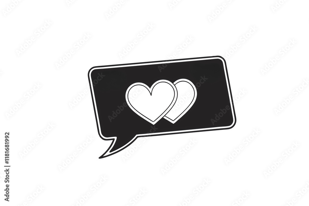 A dark minimalist speech bubble outline containing two overlapping hearts, blending modern aesthetics with a romantic theme on a transparent background A dark minimalist speech bubble outline containing two overlapping hearts, blending modern aesthetics with a romantic theme on a transparent background