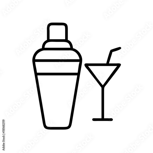 martini shaker icon, drinks line art, drinks vector - simple black line art icon of martini shaker perfect for logos, and drinks-themed designs.