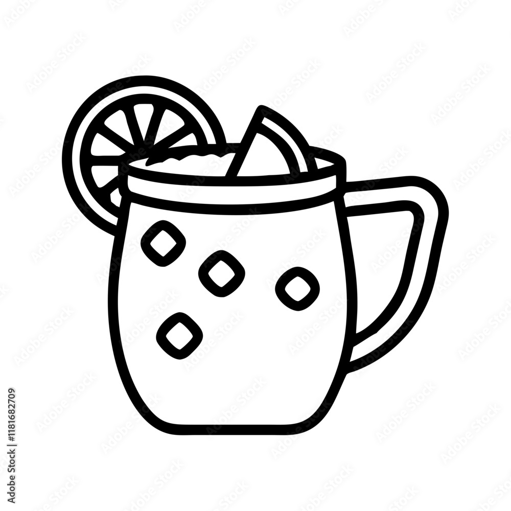 Obraz premium moscow mule in copper mug icon, drinks line art, drinks vector - simple black line art icon of moscow mule in copper mug perfect for logos, and drinks-themed designs.