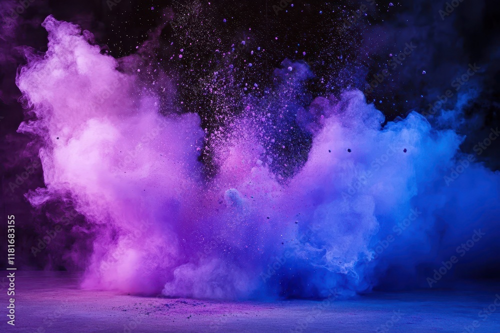 Obraz premium Vibrant explosion of colored dust creates an enchanting display at a creative art event in a dark studio setting