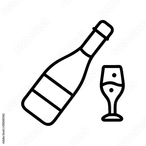 prosecco bottle icon, drinks line art, drinks vector - simple black line art icon of prosecco bottle perfect for logos, and drinks-themed designs.