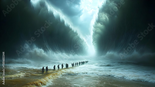 People Walk Through Ocean W...