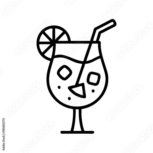 sangria glass icon, drinks line art, drinks vector - simple black line art icon of sangria glass perfect for logos, and drinks-themed designs.