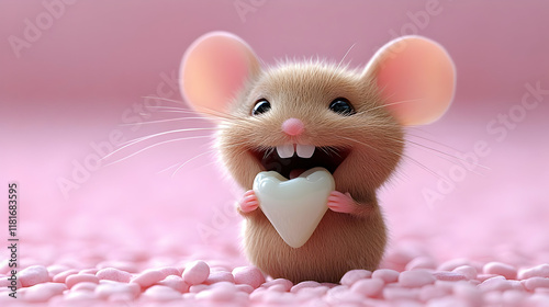 Cute Mouse Holds Heart: Lov...