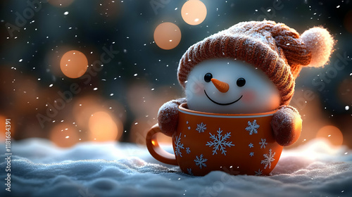 Snowman in Cozy Mug Enjoys ...