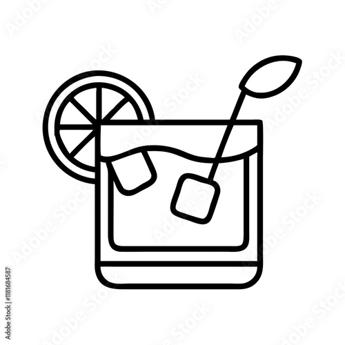 whisky sour icon, drinks line art, drinks vector - simple black line art icon of whisky sour perfect for logos, and drinks-themed designs.
