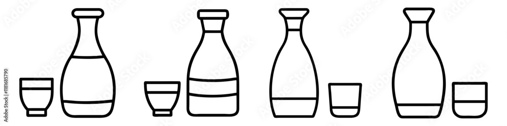 sake bottle and cup icon, drinks line art, drinks vector - simple black line art icon of sake bottle and cup perfect for logos, and drinks-themed designs. sake bottle and cup icon, drinks line art, drinks vector - simple black line art icon of sake bottle and cup perfect for logos, and drinks-themed designs.