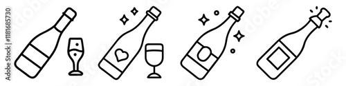 prosecco bottle icon, drinks line art, drinks vector - simple black line art icon of prosecco bottle perfect for logos, and drinks-themed designs.