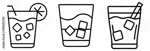 rum and coke icon, drinks line art, drinks vector - simple black line art icon of rum and coke perfect for logos, and drinks-themed designs.