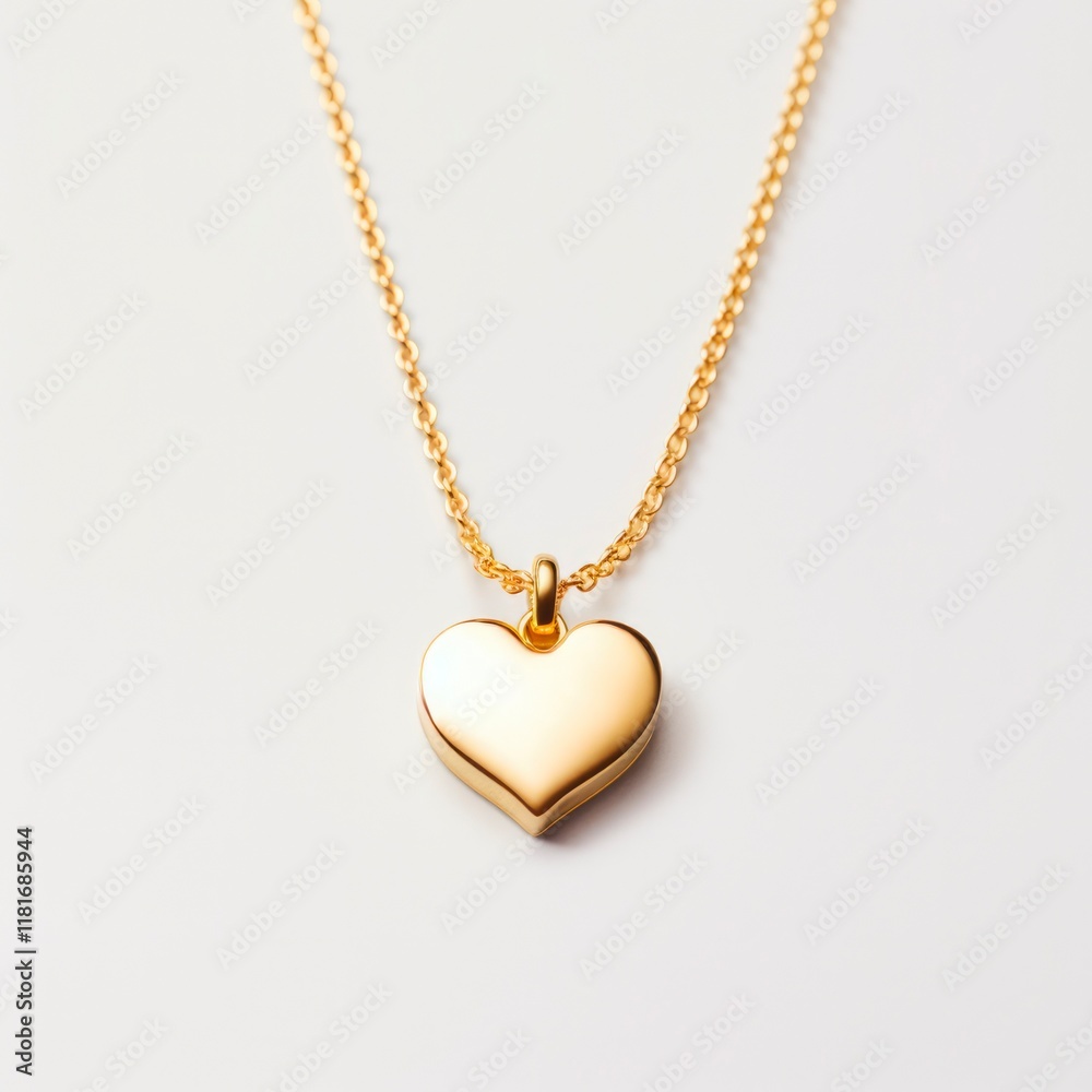 Golden Heart Necklace with Chain Isolated on White Background for Love and Jewellery Golden Heart Necklace with Chain Isolated on White Background for Love and Jewellery