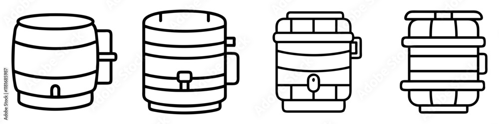 beer keg icon, drinks line art, drinks vector - simple black line art icon of beer keg perfect for logos, and drinks-themed designs.