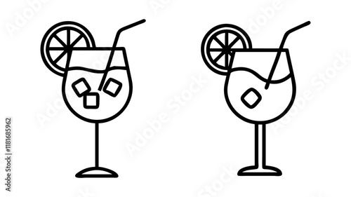 aperol spritz icon, drinks line art, drinks vector - simple black line art icon of aperol spritz perfect for logos, and drinks-themed designs.