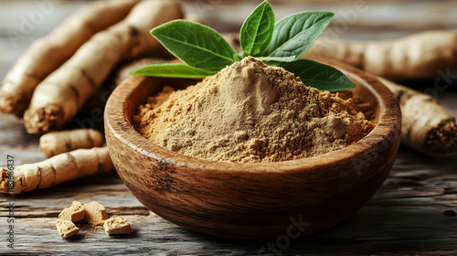 Ground Root Powder in a Woo...