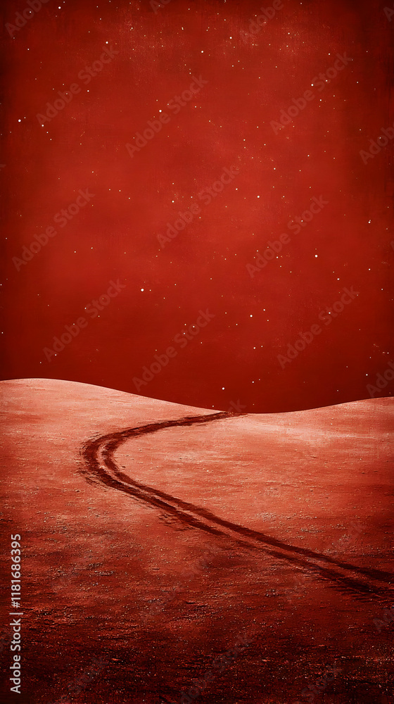 Obraz premium Red Landscape Illustration: Night Sky, Winding Road