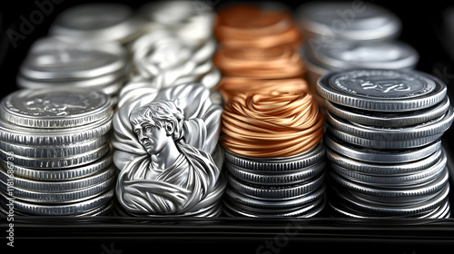 Silver & Gold Coins Stacked...