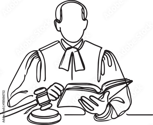 Judge Holding a Law Book in Line Drawing Style - Vector Artwork