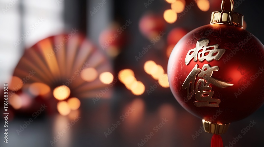 Red Chinese New Year Ornament with Auspicious Characters Red Chinese New Year Ornament with Auspicious Characters