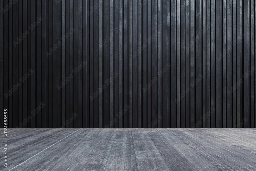Dark wood wall, grey floor, empty space, modern background, product display Dark wood wall, grey floor, empty space, modern background, product display